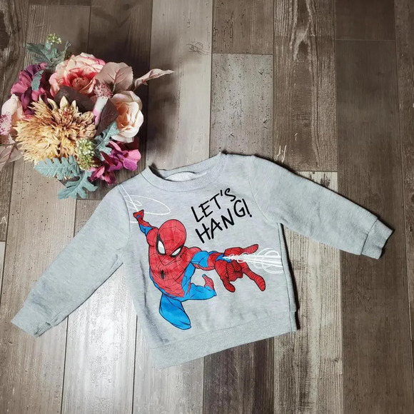 Marvel Spider-Man Fleece Size 2T Pullover Crewneck Sweatshirt Gray Red EUC - Picture 1 of 14